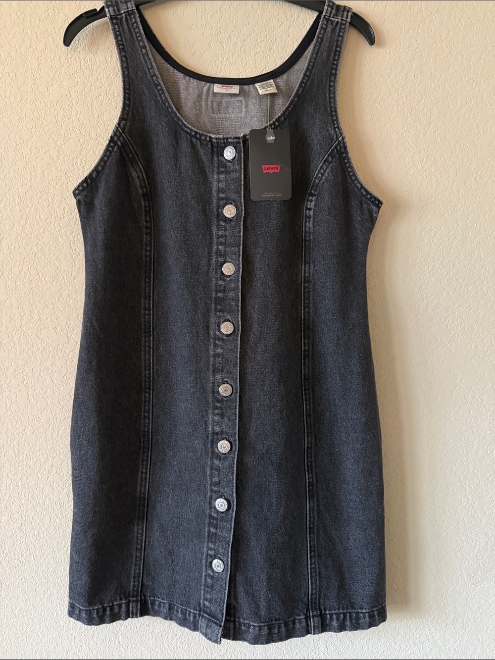 Levi's Charcoal Black Button-Front Denim Midi Dress